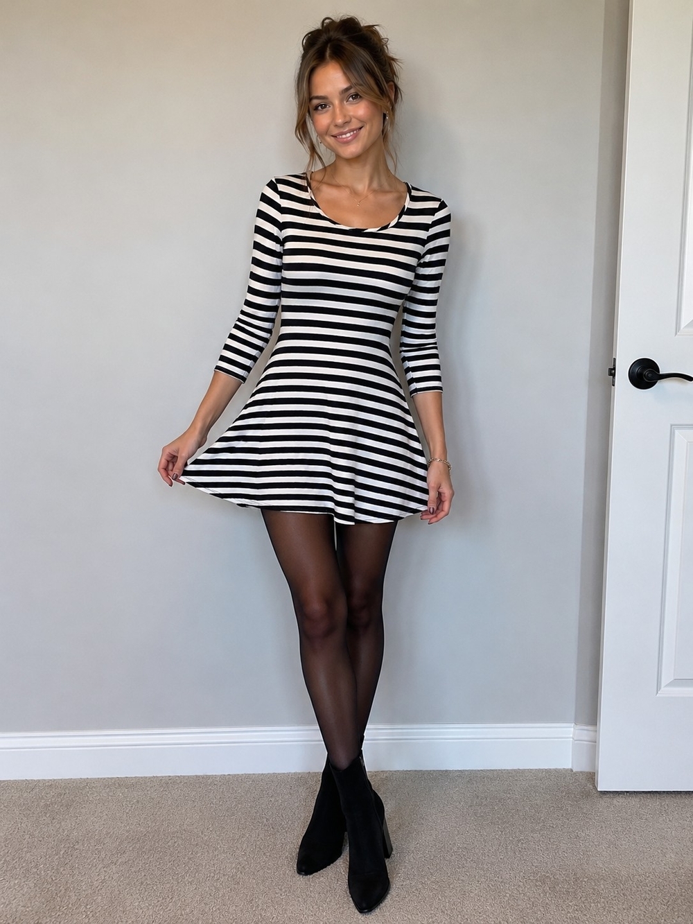 Rebel SUGAR Striped Scoop Neck Mini Dress/Long Shirt - Navy and White
